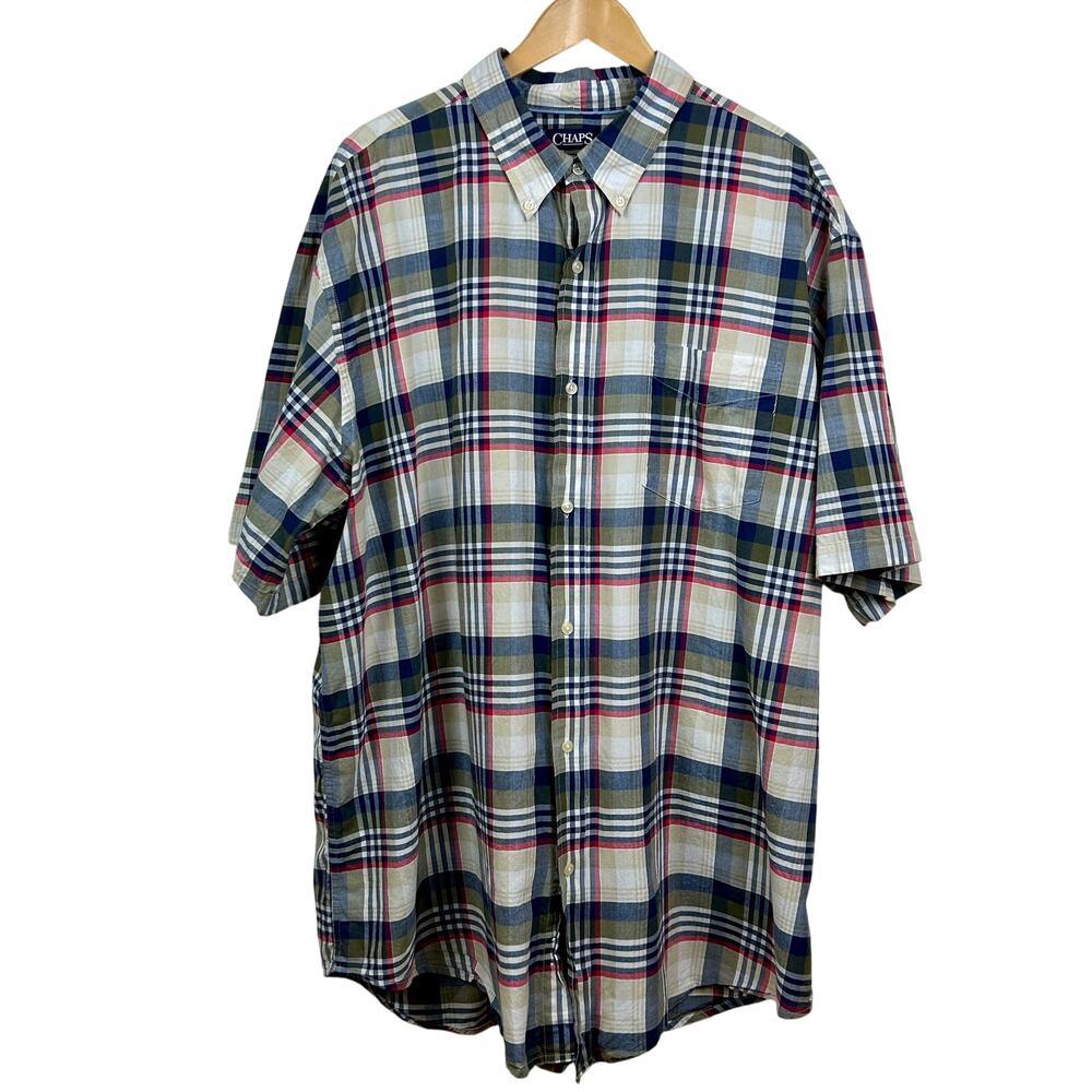 Chaps Plaid Short Sleeve Shirt Men’s 3XLT Cotton